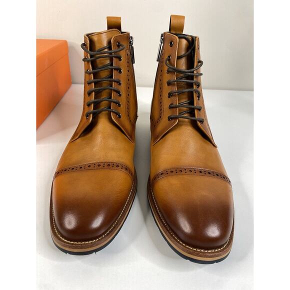 DOCKORIO Mens Motorcycle boots 100% Leather Brown Casual Dress DH03-663A 11.5 main image 6